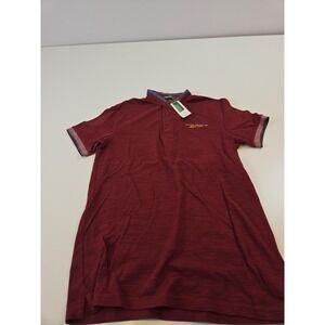 United Colors of Benetton Polo Shirt Mens Small Burgundy Mandarin Collar Logo